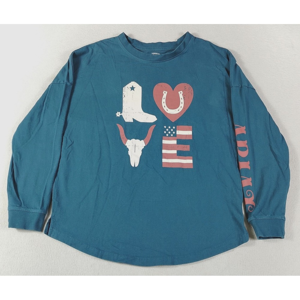 Ariat Shirt Womens Small Blue Love Graphic Long Sleeve Western Patriotic Western